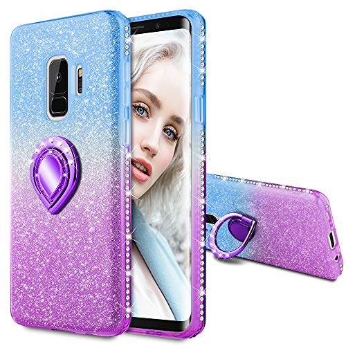Maxdara Case for Galaxy S9 Glitter Case Ring Grip Holder Gradient Kickstand Series Bling Sparkle Diamond Rhinestone Bumper Luxury Pretty Fashion Girls Women Case Galaxy S9(Blue Purple)