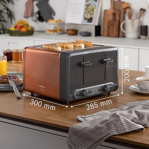 Bosch DesignLine Plus TAT4P449GB 4 Slot Stainless Steel Toaster with variable controls - Copper