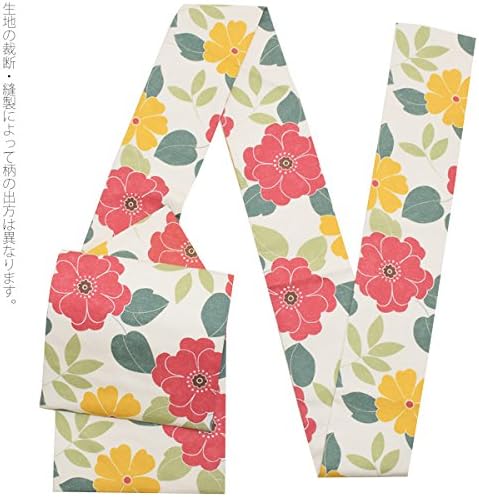 [ 京都きもの町 ] 木綿 日本製名古屋帯「白色 フラワー」