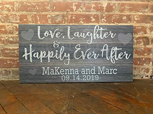 Christmas and Wedding Gift Idea, Love, Laughter & Happily Ever After, Wedding Sign, Made to Order, Personalized with Special Date, Perfect Bridal Shower, Anniversary Or Birthday Present