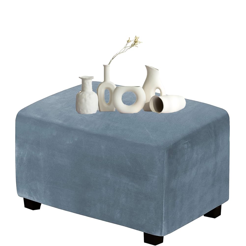 DMBAOD Footstool Cover, Stretch Rectangular Velvet Footstool Cover for Living Room Footstool, Folding Storage Furniture Cover with Elastic Bottom（Only sell stool covers） Light Blue Small
