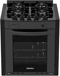 Fogao de Embutir 4 Bocas Venax Gaudi Prisma Vitreo Bl Grafite Gas Glp