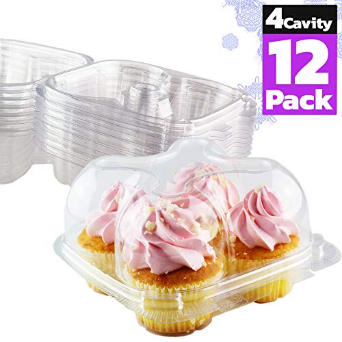Chefible Premium 4 Compartment Cupcake Container, Cupcake Box, High Dome, Extra Sturdy
