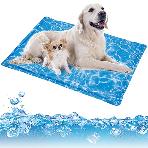 Image of aingycy Dog Cooling Mat Water Injection Pet Cooling Pads Dogs & Cats Pet Cooling Blanket for Outdoor Car Seats Beds (Small(18IN* 20IN), Ocean Blue)