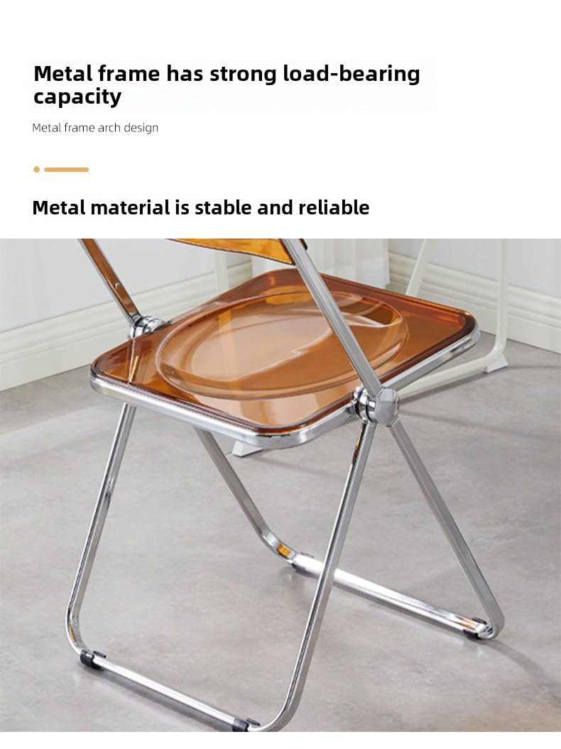 Moderner faltbarer Acryl-Stuhl mit Metallrahmen, ergonomische Mehrzweck-Sitzlösung (silberfarbenes Gestell, transparente Tee-Nudeln, Spurstangen-Version)