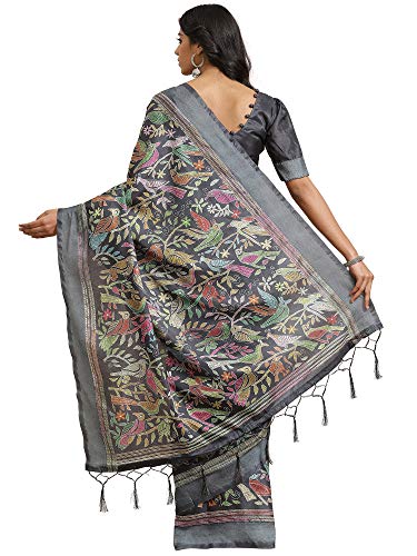 Image of AKHILAM Women's Animal Print Art Silk Saree with Unstitched Blouse Piece(Teal Green KNTHAC02A)