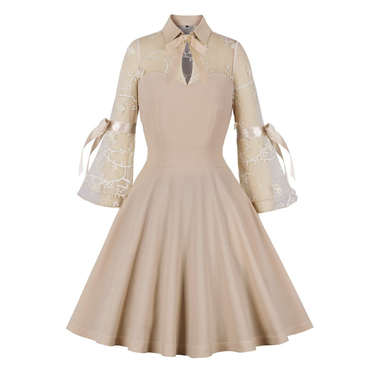 Robe de Cocktail évasée Vintage pour Femme, en Maille, avec Broderie Florale, Style années 50, décontractée, pour soirée, Bal Promo et Mariage
