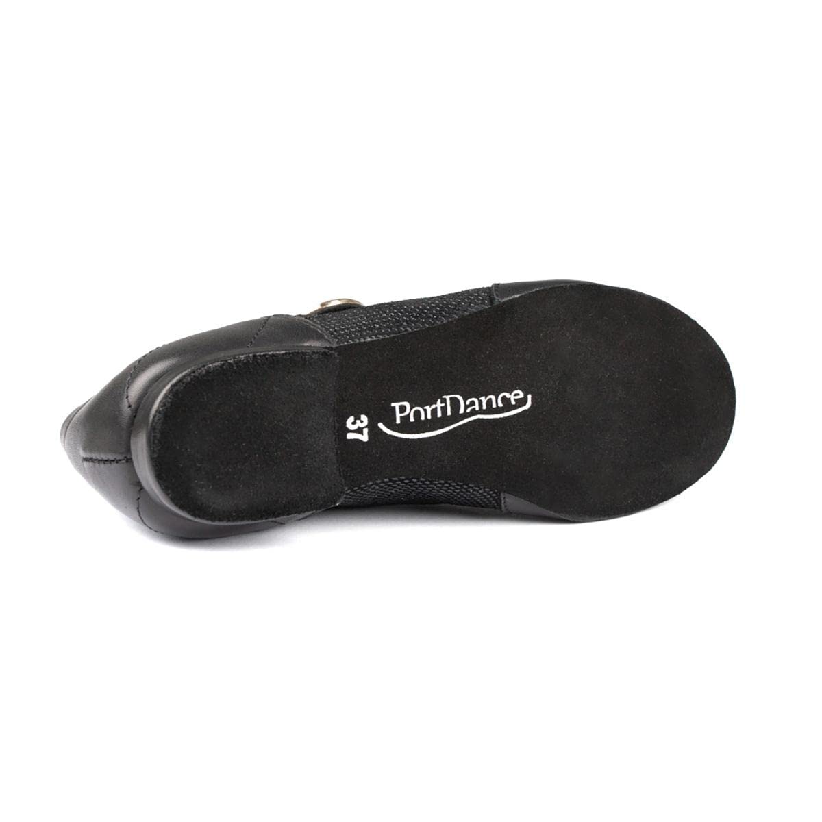 Portdance Damen Tanzschuhe PD07 - Leder/Beverly Schwarz - 1 cm Micro-Heel - Normalweite - Made in Portugal