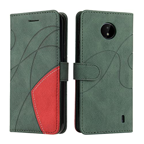 Fatcatparadise Funda para Nokia C10/C20, Flip Folio Libro de Cuero Carcasa de TPU, Cierre Magnético, Ranura para Tarjeta, Tarjetero y Suporte, Capa Plegable Cartera, Tipo Étui Piel (Verde)