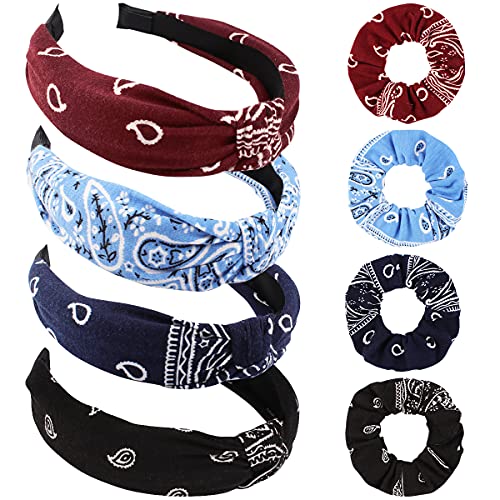 TOBATOBA Knotted Headband for Women, 8 Pack Bandana Headbands for Women Vintage Paisley Headbands, Head Bands No Slip Fashion for Women, Top Knot Headband Turban Headbands Hair Accessories for Women
