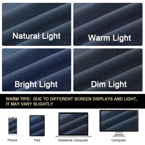Image of PrinceDeco Navy Blue 100% Blackout Linen Curtains 90 Inch Long, Thick Faux Linen Fabric Room Darkening Curtains & Drapes for Bedroom /Living Room Thermal Insulated with White Liner,52 x 90 Inch