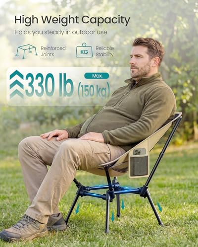 Image of SONGMICS Camping Chair, Lightweight Folding Beach Chair, Adjustable Height, Steel Frame, Portable for Outdoor Travel