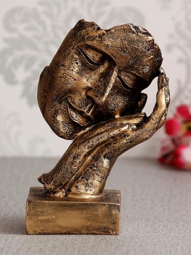 eCraftIndia Golden Resin Human Face Statue Sleeping on Hands Deco...