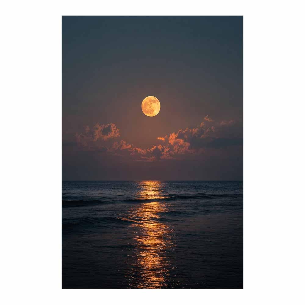 HOQIU Landscape wall art Golden Moon Ocean Glow canvas art, art print, house decor, bedroom wall decor above bed, prints for living room.(Multicolor)-80x120cm Unframed