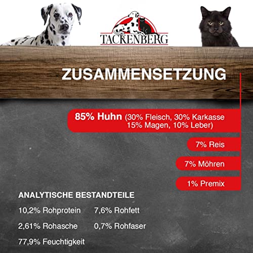 TACKENBERG Hühnchen mit Langkornreis & Karotten Nassfutter Dose für Hunde - Hundefutter in Premiumqualität, 6 x 400 g