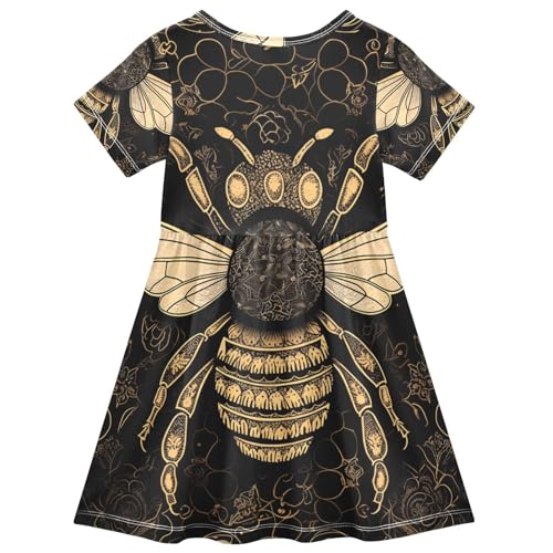 Girls Summer Dress Yellow Bee on Black Toddler Short Sleeve Dress Casual Kids Dress, 2T2