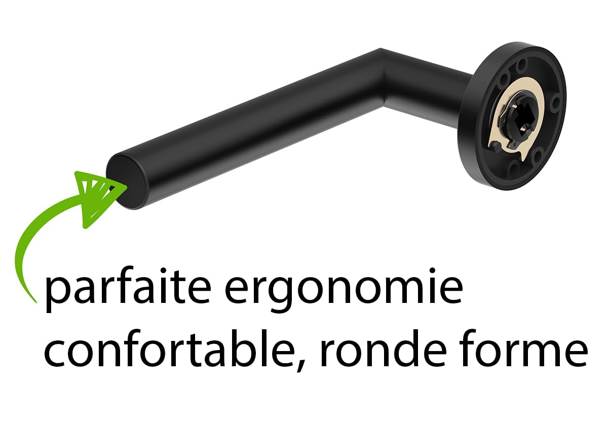 ERGO line LUCA Poignée de porte d'intérieur, noire, pour les portes de salle de bains, paire de poignées de porte sur rosaces rondes, noire mate, garnitures de porte, poignée