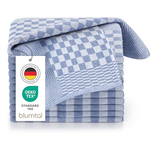 Blumtal 5er Set Premium Geschirrtücher - Hochwertige Geschirrhandtücher, 100% Baumwolle, Oeko-TEX® Zertifiziert, blau kariert, 50x70cm