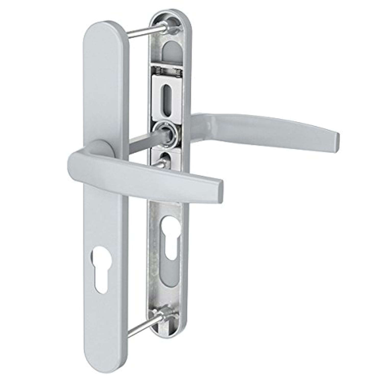 Bricard 788927. Ensemble de poignées sur plaque Emetal. Béquille et béquille pour Porte D'Entrée (Pour Cylindre Européen). Laqué Argent.