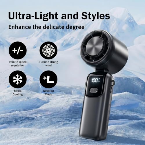 Image of OLV Mini Portable Hand Fan, 14000 RPM High Speed with Ice Frost Touch Mode, 2400mAh USB Rechargeable Battery, LED Battery Display, 90 Rotatable Mini Fan for Travel, Office, Makeup & Outdoor (Black)