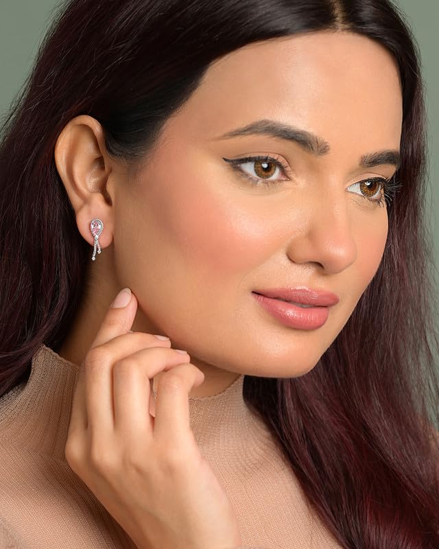 Image of CLARA 925 Sterling Silver Stud Earrings | Platinum Plated | Daily Wear |Gift for Women and Girls