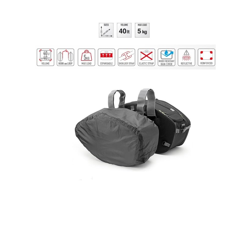 Compatible avec Honda Varadero 1000 Valise SACOCHES LATÉRALES 40L Sac Extensible Fixation par Sangles Charge Max 5KG ÉTUI DE Pluie 320MMX180MM A 280MMX530MM