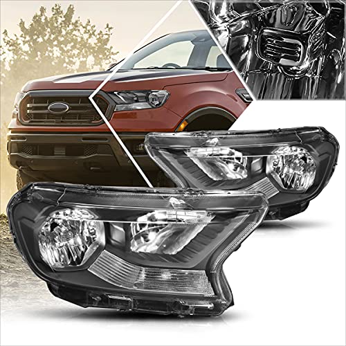 Factory Style Headlight Assembly Compatible with 19-22 Ford Ranger XL XLT,Black Housing/Clear Corner