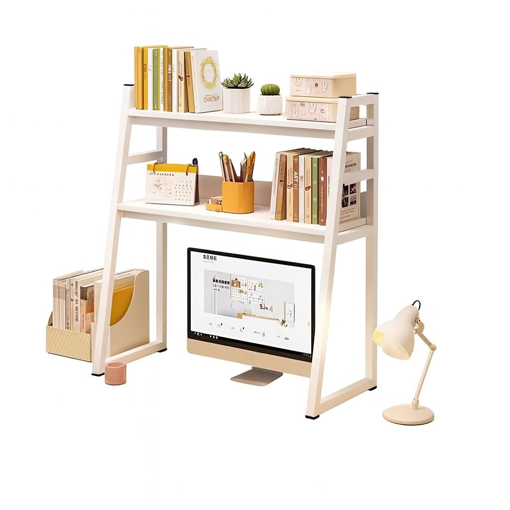 Dorm Desk Hutch, Desktop Bookshelf 2-Tier Multipurpose Countertop, Ladder Bookcase for Computer Desktop,Space-Saving Display Rack Organizer Rack,
