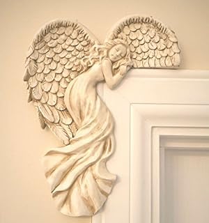 Garden Mile® Vintage Shabby Chic Style 25cm Ivory Angel Wings Door Frame Ornament. Unique Home Decoration Wall Sculpture.