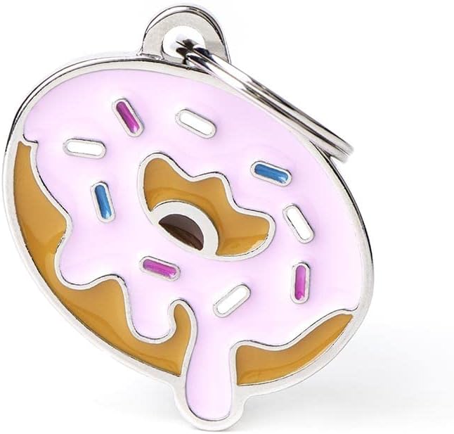 My Family Personalized Pet ID Tag Made in Italy, Donuts, Free Engraved Dog Tag, Hand Enameled Metal, Food Collection