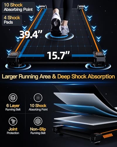 13% 6-Level Walking Pad with Auto Incline - Akluer Treadmill with Auto Incline and Remote Control, 330Lbs Capacity Under Desk Treadmill for Home Office, LED Display, Orange — view 5