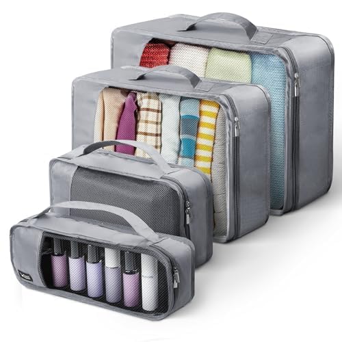 LUGG Lightweight Packing Cubes Set – Durable Polyester Travel Organizers, 4 Sizes for Efficient Packing, Compact and Versatile Travel Accessories (Grey, Packing Cube (Set of 4)