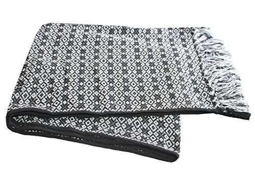 Del Mex Mexican Rebozo Blanket Shawl and Doula (Regular (6 ft x 2.5 ft) Black/White)