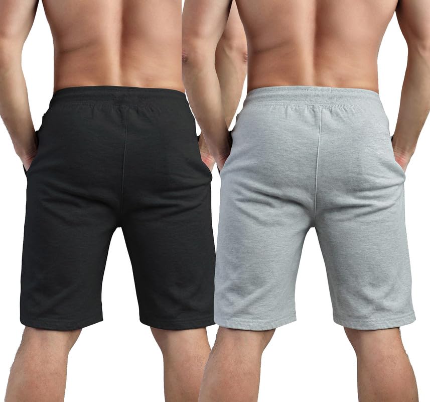 Image of hotfits Plus Size Men's Cotton Knee-Length Shorts - 2-Pack | Solid Colors, Breathable, Comfortable Workout, Running, Nightwear Shorts with 2 Side Pockets for Daily Casual & Sports