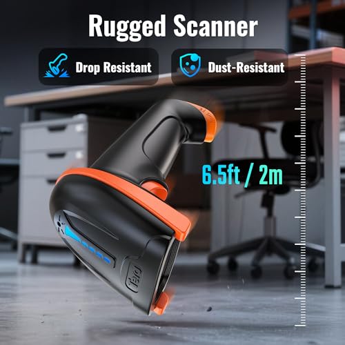 Tera Barcode Scanner 1D 2D QR Wireless Kabellos 2,4 GHz + Wired USB 2,0 Kabelgebunden Handscanner Barcodelesegerät mit Ständer Halterung 5 Mil Auflösung 100m Reichweite, D5100