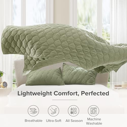 Comfort Spaces Twin Quilt Set Modern Reversible Ogee Coverlet Twin Bedding Set Cozy Quilted Winter Layer, All Season Lightweight Soft Twin Size Quilt, Kienna, Twin/Twin XL Olive Green 2 Piece