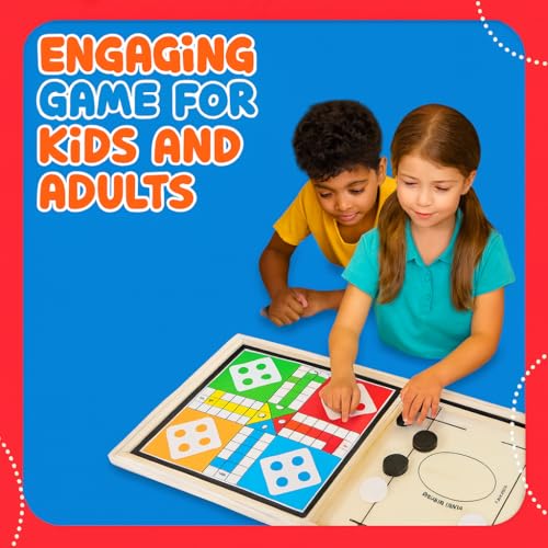Image of Board Games for Kids | 3 in 1 String Hockey, Ludo & Snake Ladder Wooden Board Game | Indoor Games for Kids & Family | Fast Sling Puck Game, Fun Wooden Home Play Set for All Ages