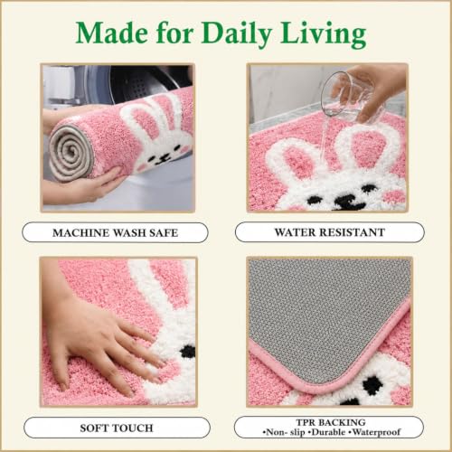 Image of Dream Weaverz 2000 GSM Soft Microfiber Bath Mat - Quick Dry Anti-Skid Water Absorbent Floor Rug, Machine Washable Non Slip Door Mat for Bathroom & Bedroom (40 x 60 cm) (Cute Bunny)