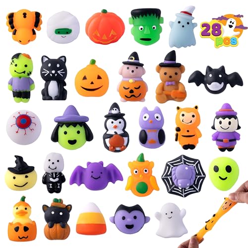 JOYIN 28 Piezas de Mochi Squishy Juguetes para Fiesta de Halloween - Regalos para Aliviar el Estrés Sensorial en Grandes Cantidades - Dulces o Amargos