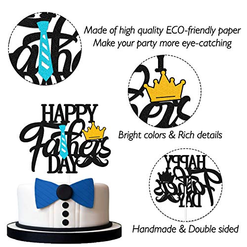Happy Father's Day Cake Topper Happy Dad Day Party Decoration For Best Dad Ever Double Side Glitter Black Party Supplies #TOP1