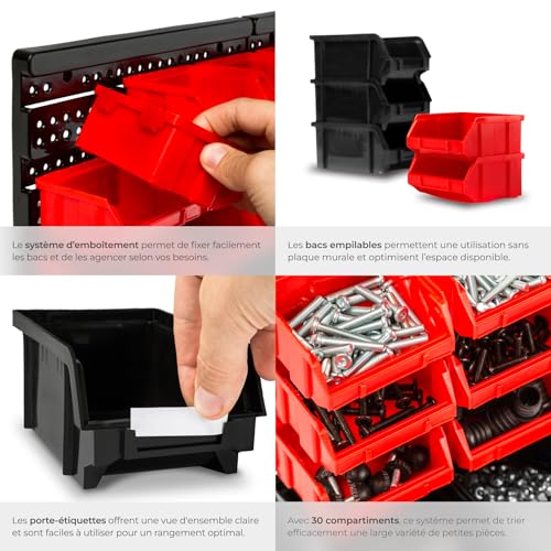 Rangement garage et organisation pour abri de jardin tectake 30 bacs
