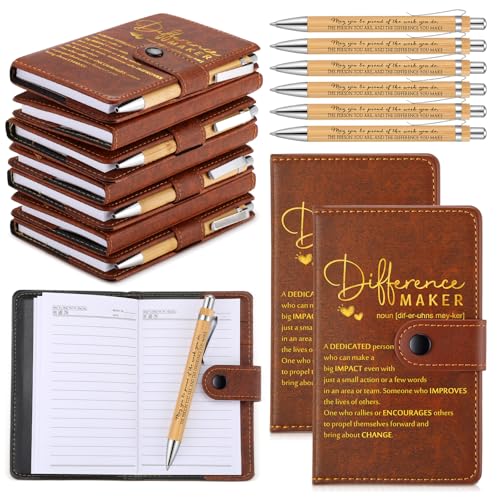 Marspark 10 Set Difference Maker Employee Appreciation Gifts Inspirational A5 Leather Notebooks with Pens Thank You Gifts Motivational for Men Women Christmas Volunteers Teacher (Brown)