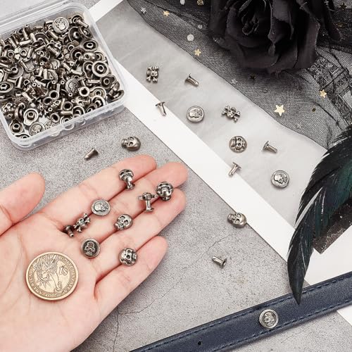 Ph Pandahall OU-FIND-PH0021-09-US2 80Pcs 4 Styles Skull Head Rivets Studs, Decorative Rivet Studs Buttons Spike Studs Skull Head Skeleton Ghost Rivet For Leather Bracelets Bags Belts Diy Craft Making thumb #2