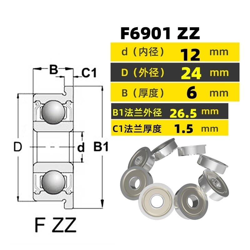 DINGGUANGHE 8PCS Miniature Flange Bearing F6700/F6800/F6900/F6000/F6200/F6300/F6701/F6801/F63801 High Speed Flanged Ball Bearing (Size : F6901)