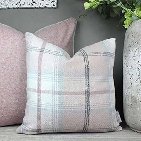 Blush Pink & Grey Checked Cushion 18x18" Cover