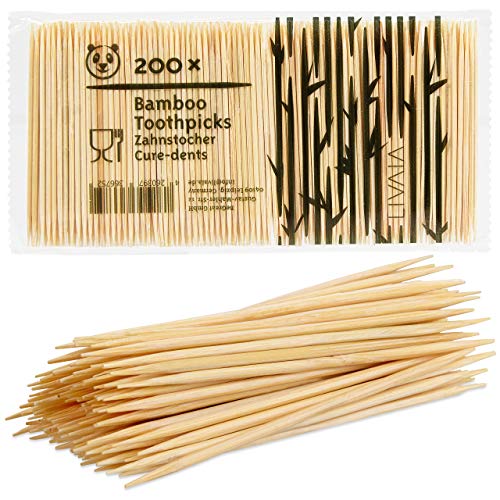 Palillos de madera: 200x Palillos de bambú de primera calidad para un cuidado dental suave - Palillos de madera de bambú para manualidades - Palillos de redondos - Útiles ayudantes del hogar de LIVAIA