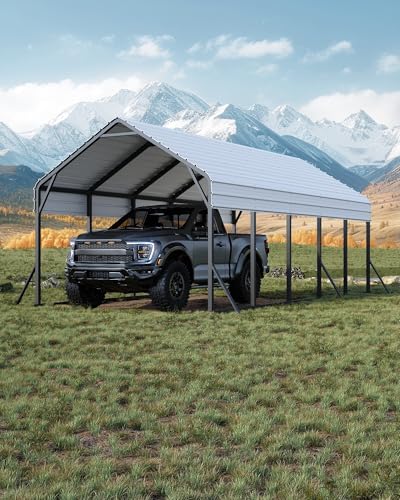Image of GarveeLife 13 ft x26 ft x11 ft Oversized Metal Carport, Steel Heavy Duty Car Ports for All-Weather, Tall Carport for Full-Size Pickup Trucks, Boats, and Tractors, N.W. 780 LBS