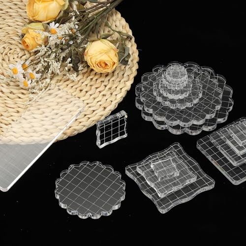 PATIKIL 1\"x1\" Acrylic Stamp Block, 6Pcs Clear Stamping Block with Grid Lines Decorative Mounting Blocks Square for Scrapbooking DIY Crafts Card Making