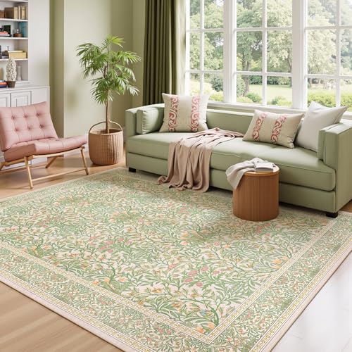 Dadasgk Light Beige Green Living Room Rug, 6x9 Washable Area