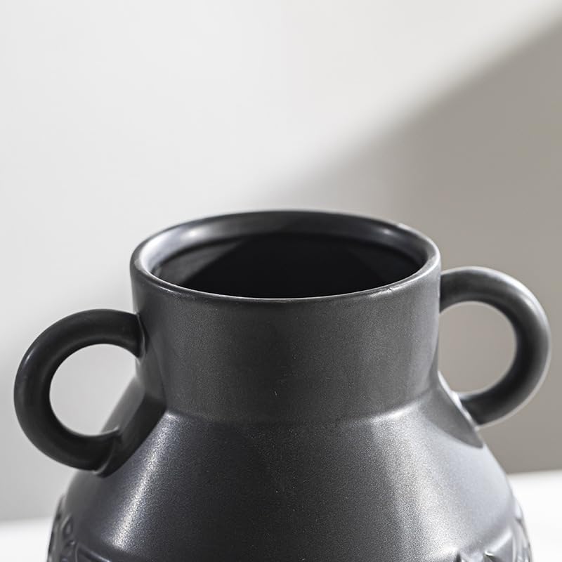 18 * 25 * 10 cm Vaso in Rilievo Semplice Vaso in Ceramica Opaco Bianco/Nero Rustico per Erba di Pampa Neutro Boho Decor Stile Minimalismo Nordico